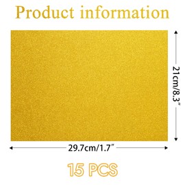 15 Sheets Glitter Paper for Crafts, 250 g/m² Gold Paper 21 x 29.7 cm Glitter Cardboard, Glitter Paper for Children, Glitter Craft Paper for DIY Greeting Cards, Scrapbooking