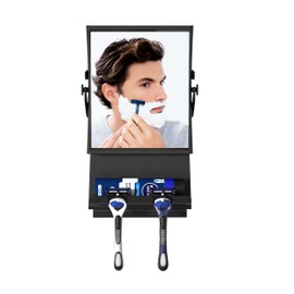 Shower Mirror fogless for Shaving - Dual-Sided 1X/3X Magnification, Anti-Fog Bathroom Mirror with Squeegee, Rust-Proof, Black