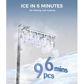 ecozy Countertop Ice Maker, Portable, Self-Cleaning, 9 Bullet Ice Cubes in 6 Mins, 26lbs/24Hrs, Ice Maker Machine with Ice Bags, Handle, Standing Scoop and Basket, Black