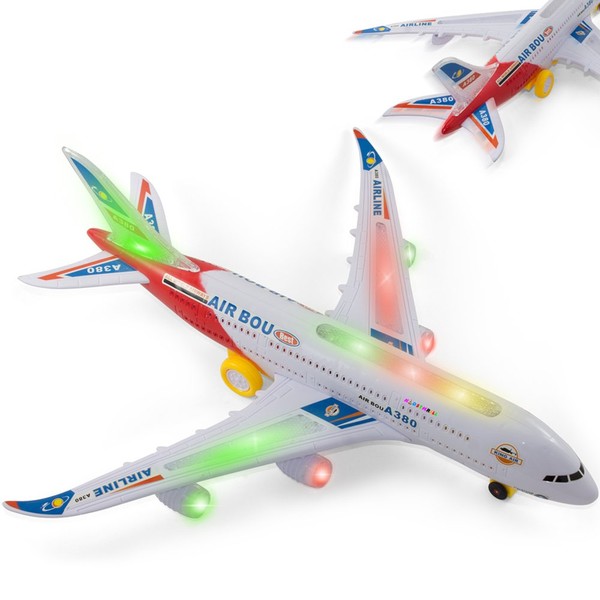 Bump And Go Electric Air Bou A380 Kids Action Airplane - Kidsthrill Big Model Plane With Attractive Lights And Sounds - Changes Direction On Contact - Best For Kids Age 3 And Up. (Colors May Vary)
