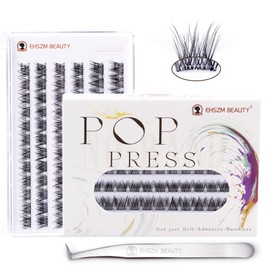 Self Adhesive Lash Clusters - EHSZM BEAUTY POP-PRESS Invisible Clear Band | No Glue, 3s Easy Apply, 24H Hold No Plastic Feeling, Natural Wispy Blend for Daily/Party Makeup (SA-Venus 10-14mm Kit)