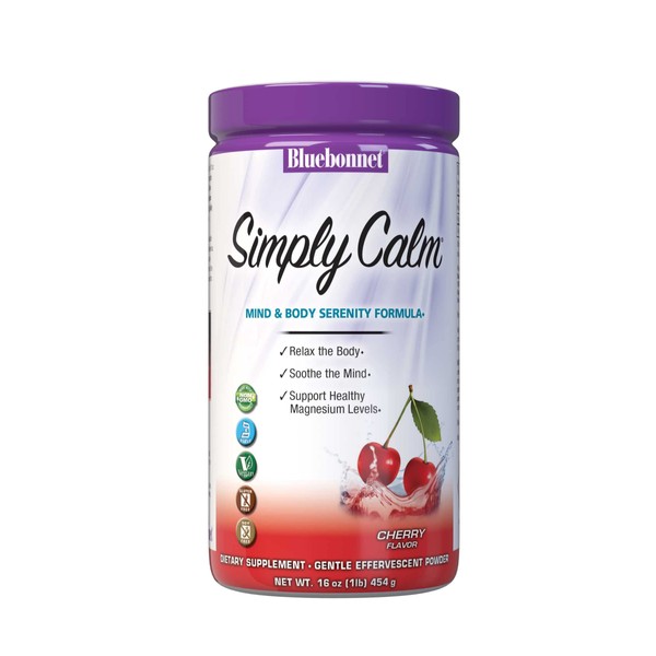 Bluebonnet Nutrition Simply Calm Powder, for Calm*, Muscle Cramps*, Stress Relief*, Soy-Free, Gluten-Free, Non-GMO, Kosher Certified, Dairy-Free, Vegan, 82 Servings, Cherry Flavor, 16 Oz