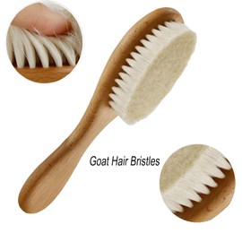 3 Piece Wooden Baby Hair Brush and Comb Set Natural Goat Bristles Brush for Newborns and Toddlers Perfect for Baby Shower and Registry