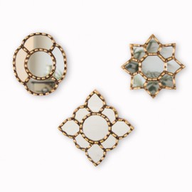 Small Gold Accent Wall Mirror set of 3 - Decorative Vintage mirrors of 6" for wall, Peruvian Mirrors Vanity with gold leaf 'Cuzco Radiance'