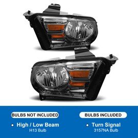 Vomal Headlight Assembly Fit For 10 11 12 13 14 Ford Mustang 2010 2011 2012 2013 2014 Ford Mustang OE Headlamp Replacement Driver Side and Passenger Side
