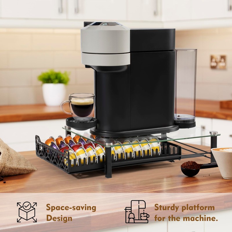 RECAPS Crystal Tempered Glass Coffee Pod Drawer Organizer Compatible with
