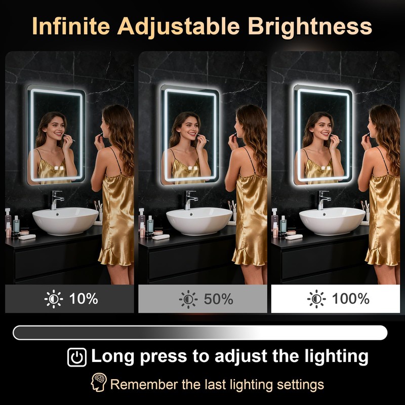 LED Bathroom Mirror, 16 x 24 Inch Anti-Fog Bathroom Mirror