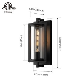 mirrea 14-inch Outdoor Porch Wall Light for House, Waterproof Exterior Sconce for Patio, Wall Mount Lighting Fixture for Front Door, Permanent Outside Lamp for Garage, Matte Black, Set of 2