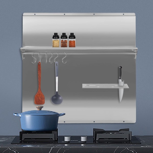 QUEMARQUE Stainless Backsplash Behind Stove With Shelf, 30 x 30.7