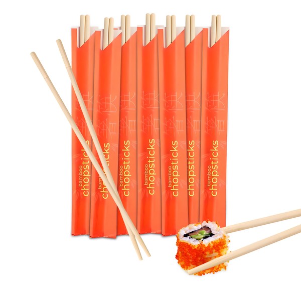 OCS Parts 60-Pack Bamboo Chopsticks | Individually Wrapped 9-Inch Natural