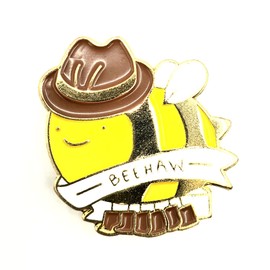 Beehaw Bee Cute Metal Enamel Cowboy Pin Badge