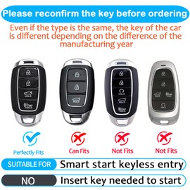 JOYEAR Keychain with Key Fob Cover Compatible with Hyundai 2019 2020 2021 Fe Palisade Kona Elantra GT Veloster 4-Buttons(Silver-White)