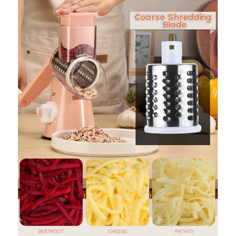 Ourokhome Rotary Cheese Grater Hand Crank, Kitchen Shredder Speed Mandolin