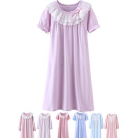 Abalacoco Girls Kids Princess Lace Nightgown Cotton Sleepwear Dress Pretty Homewear Dress (6-7 Years, Pink/Long)