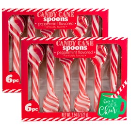 Candy Cane Peppermint Spoons – 1 doz – (2 packs of 6) | Edible Candy Cane Spoons | Candy Cane Spoons for Hot Chocolate and Coffee