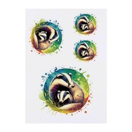 4 x 'Badger With Cub' Temporary Tattoos - Water Resistant, Skin-Safe, Non-Toxic Transfers, Mixed Sizes (TO00073954)