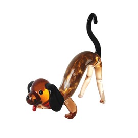 NaneTidy Glass Dachshund Mini Figurines Dog Animals Light Brown Hand Blown Glass Art Collectible Gift Glass Figurines Home Table Decor