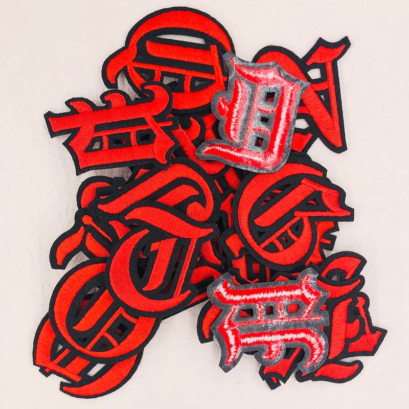Red Gothic Iron on Old English Letter Patches A-Z 2"