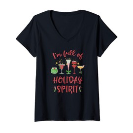 Womens Funny Christmas Drinking I'm Full Of Holiday Spirit V-Neck T-Shirt