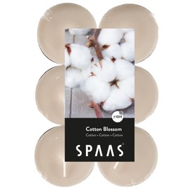 Spaas 12 Scented Maxi Tealights, 10 Hours, Cotton Blossom, Beige, D 58 mm x H 24 mm