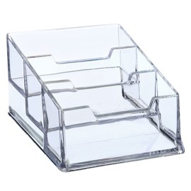 PATIKIL Business Card Holder, Plastic 3 Slots Desktop Name Cards Display Stand for Office Desk, Clear