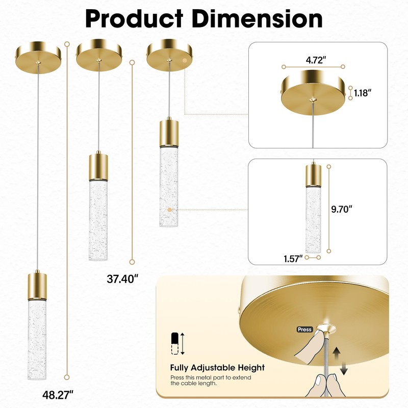 Esfos Pendant Lights Kitchen Island 3 Pack, 6500K Modern Kitchen