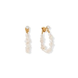 14k Gold Plated 925 Sterling Silver Crystal and Cultured Freshwater Pearl Hoop Earrings Hoops 3.5mm Post Pearls Measure About 3mm Diameter of 22mm-Hoop Earring for Women