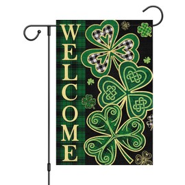Louise Maelys St Patricks Day Garden Flag Lucky Shamrock Welcome Double Sided 12x18 Inch Small Burlap Saint Patricks Spring Holiday Yard Outdoor Outside House Decor