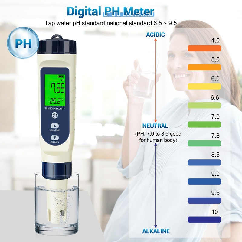 5 in 1 PH Meter Water, High Precision Water Tester