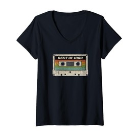 43th Birthday 1980 Vintage Retro Cassette Gift Decoration V-Neck T-Shirt
