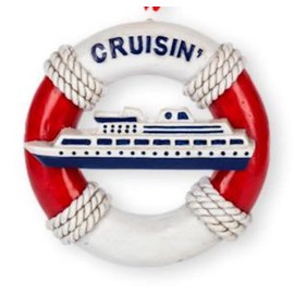 The Bridge Collection Cruisin Cruise Ship Christmas Ornament with Red & White Life Preserver Nautical Boat Travel Ornament for Cruise Vacation