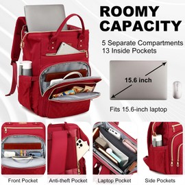 AIJIEKE Lunch Backpack for Women, 15.6 inch Laptop Backpack with Insulated Cooler Lunch Bag Set for Lunch Box Work Backpack for Travel Nurse Teacher, Red