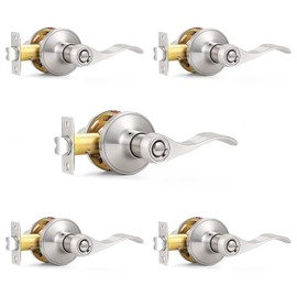 Probrico Wave Style Privacy Door Handles Interior Brushed Nickel Door Lever Lock Keyless Door Lockset for Bedroom and Bathroom Reversible Door Handle Knob for Left and Right Handed Doors, 5 Pack