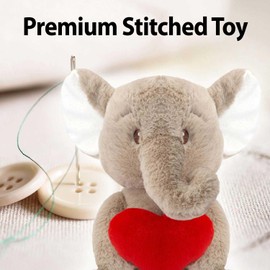 VFM - Elephant Soft Toy Coffee 27cm Elephant Plush With Red Love Heart Luxury Cuddly Toy