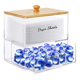 JYPS 1+1 Acrylic Dryer Sheet Holder with Drawer and Bamboo Lid, Clear Acrylic Large-Capacity Laundry Pods Container, Scent Boosters & Powder, Laundry Room Organization decor, Storage Jars Set