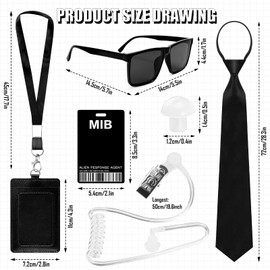 Wvu & Wvo 6 Pieces Agent Costume Accessories, Secret Service Costume Set, Spy Costume Accessory with Black Sunglasses, Zip, Tie, Handset, ID Card and Card Holder for Men, Women, Children, White, L