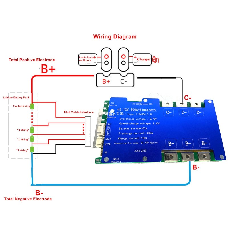 4S 200A 12V Smart BMS BT LiFePO4 Li-ion LTO Active