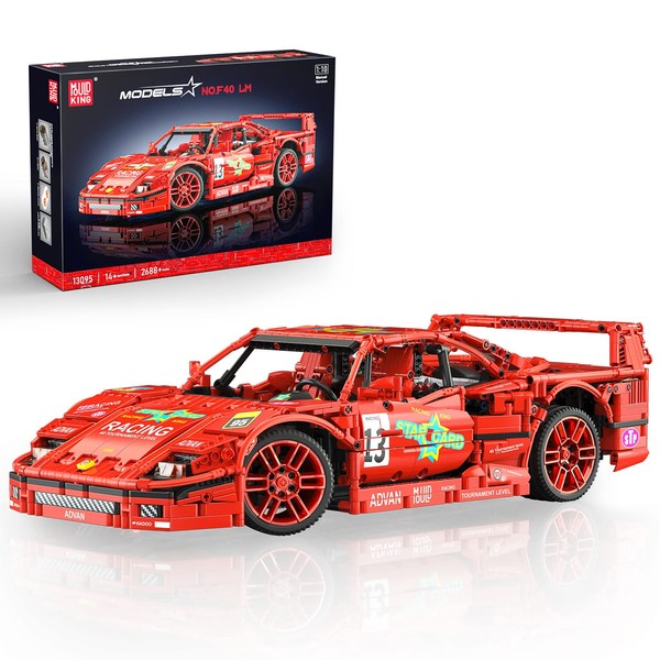 Mould King Ferrari F40 LM Racing Car Building Sets Toy with Remote Contral, 13095 Technology Super Car Model Building Blocks,1:10 Collectible Car Building Kits for Fans Adult Teens 14+(2688 Pieces)