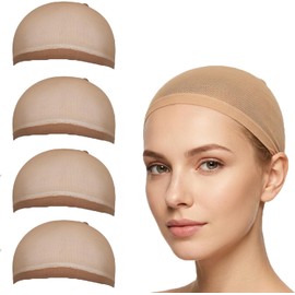 4 Piezas Mallas para Pelucas Wig Cap, Gorras de Extremo Cerrado Transpirables y Elásticas para Mujeres Hombres Niños, Red de Pelo para Cosplay Halloween Maquillaje