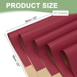 PATIKIL Flower Gift Wrapping Paper, 20 Sheets Double Sided Golden Waterproof Bouquet Paper Wrap Florist Supplies Packaging Floral Papers for Wedding DIY Craft Valentine, Burgundy/Gold