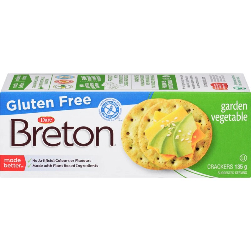 Dare Breton Gluten Free Garden Vegetable Crackers, 135g/4.7 oz. Box