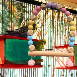 Roczential Pet Bird Swing, Bird Swing for Parrot | Natural Wooden Swing Toy with Toy Bell | Bird Perch Cage Toy Perch Climbing Toy, Durable Wooden Natural Bird Toy for Parakeet