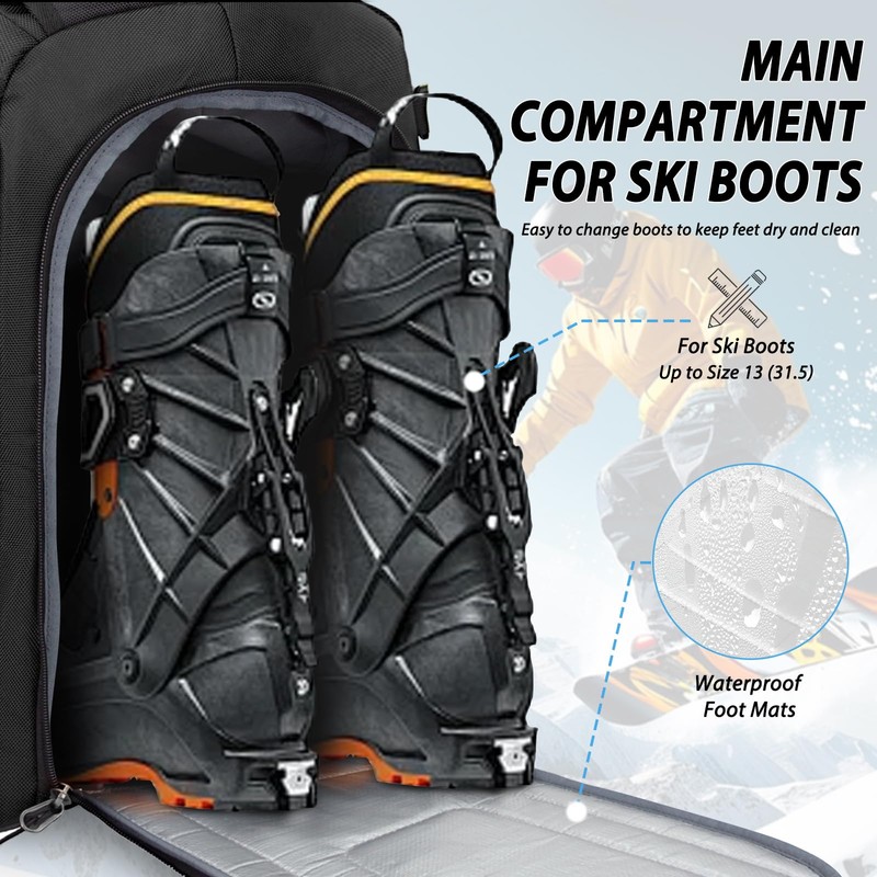 50L Ski Backpack - Water-resistant Ski Boot Bag for Men