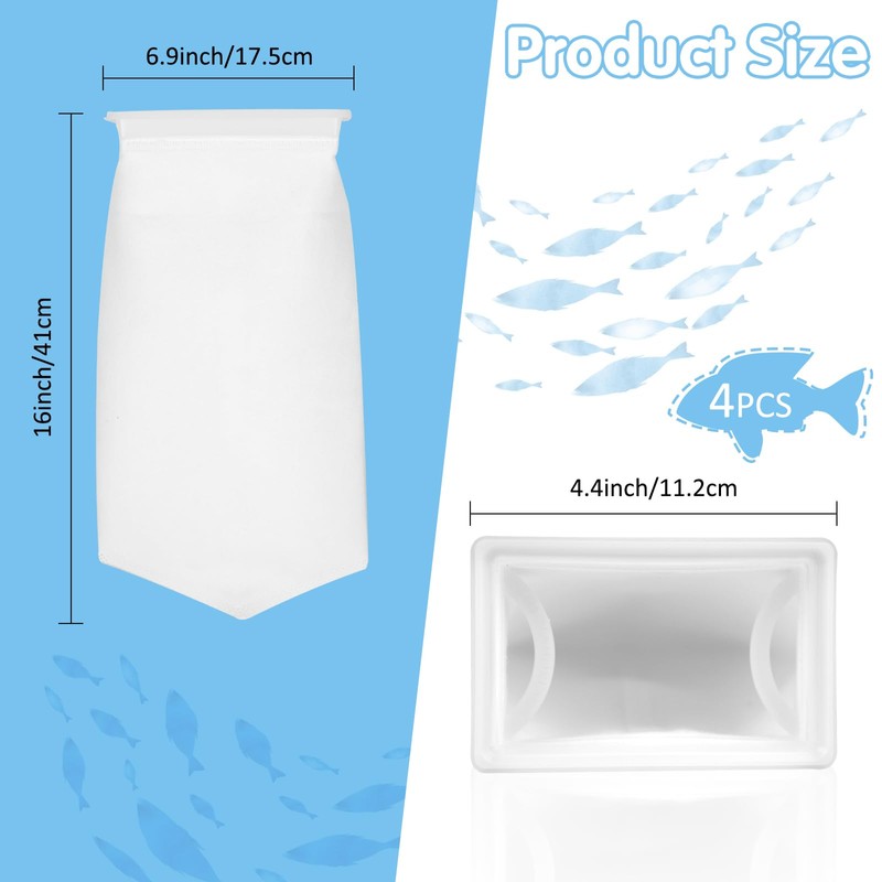 7 Inch Rectangle Filter Sock, 4 Pcs Saltwater Aquarium Filter