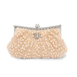 CORIOS Women's Pearl Clutch Bag Luxury Rhinestone Evening Bag Wedding Bridal Purse Diamond Purse Bag Elegant Handbag Chain Shoulder Bag Purse Evening Party Shoulder Bag, champagne