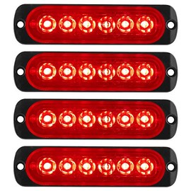 KaiDengZhe 4Pcs 6LED Red Ultra Slim Sync Feature Warning Emergency Beacon Hazard Flash Caution Strobe Light Bar Surface Mount for Car Truck 12-24V