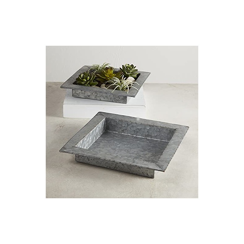 47th & Main Metal Decorative Tray, 9.4" Square, Galvanized