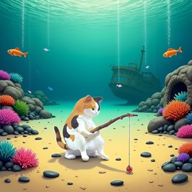 Cat Fishing Figurine, Cute Cat Statue Decor, Resin Mini Fish Tank Decorations Craft Sculpture for Aquarium Tanks Desk Yard Pond Indoor Outdoor, Decorations