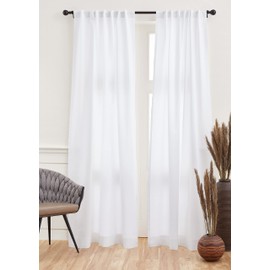 Solino Home Cotton Linen Curtain 45 Inches Long – White Curtain 52 x 45 Inch with Rod Pocket and Hidden Tab – 2 in 1 Hanging Style Curtain for Bedroom, Living Room, Indoor, Outdoor