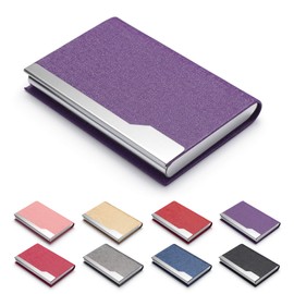 FACATH Visitenkartenetui – Luxus PU-Leder Namenskartenhalter & Edelstahl Multi Kartenetui, Slim Metal Pocket Card Holder Wallet Credit Card ID Case/Holder with Magnetic Shut – Purple